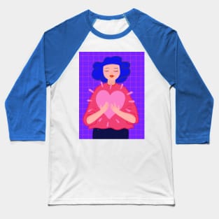 Blue hair girl with big pink heart Baseball T-Shirt